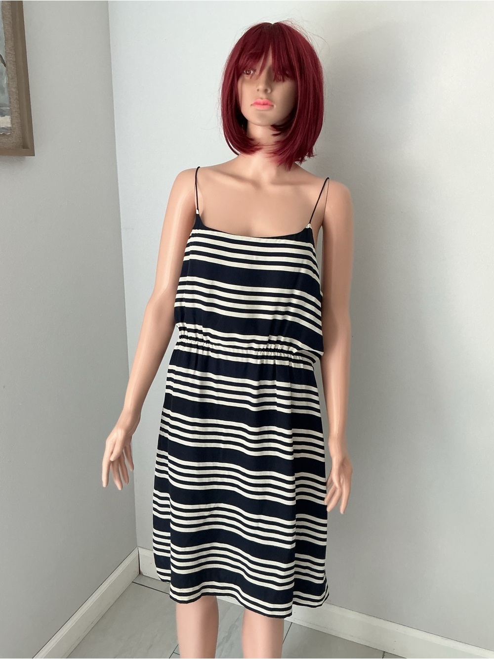 J. Crew Navy and White Striped Spaghetti Strap Dress